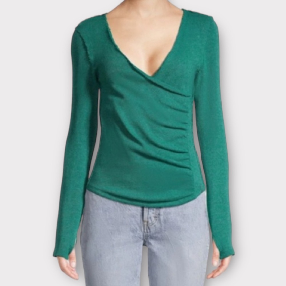 Free People We The Free Women’s Top Size XS Like A Boss V-Neck Everglade NWT